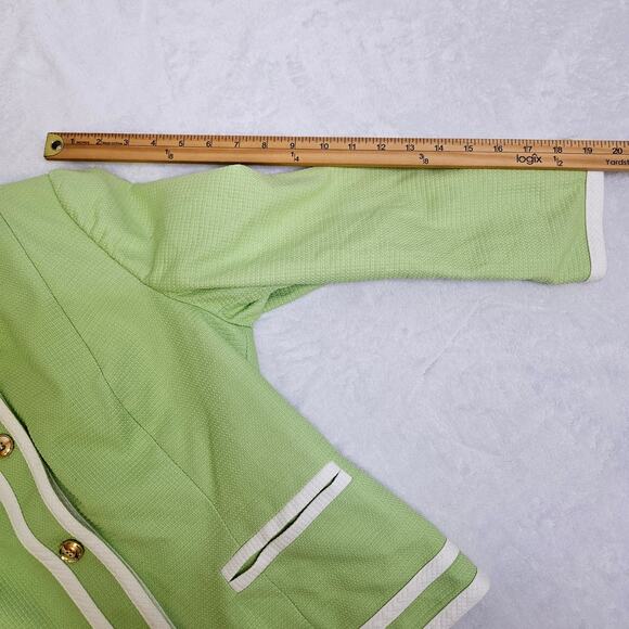 Womens Pendleton Mint Green Gold Button Front Blazer Jacket Cotton Size 14 - Picture 9 of 12